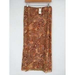 NWT August Max Paisley Boho Maxi Skirt Orange Brown Size 1